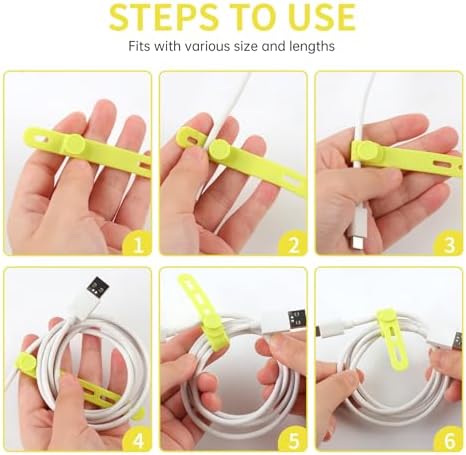 Oligei 25 Pcs Silicone Cable Ties, Cable Ties Reusable, High Elasticity Cord Wraps for Electrical Cords, Cord Organizer for Earphone, Phone Charger(Yellow) - Image 5
