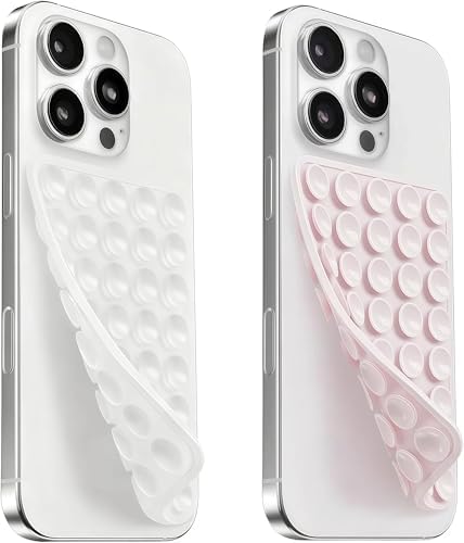 (2 Pack) Suction Cup Phone Case Mount Double Sided, Clear & Light Pink by Mnyatr