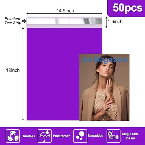 JinRuiKJ Poly Mailers 14.5x19 Inch, 50 Pcs Shipping Bags, Purple - Image 2