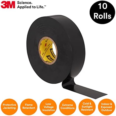 3M Scotch Super 33+ Electrical Tape, 3/4 in x 20 ft, 10 Rolls, Black - Image 2