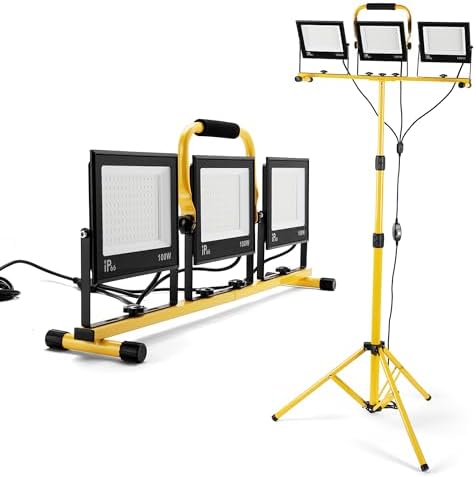30000 Lumen Work Lights with Stand, 3 Adjustable Head LED Work Light, with Adjustable and Foldable Tripod Stand, Waterproof Lamp with 6500 Kelvin Color Temperature by Aiptertet