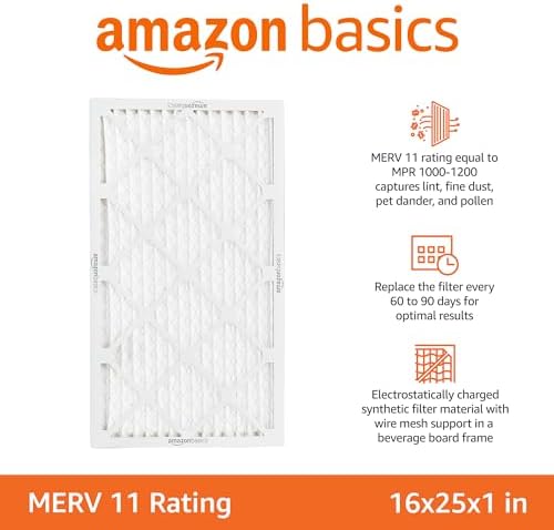 Amazon Basics 16x25x1 Air Filter 6-Pack, MERV 11 AC Furnace Filters, Removes Dust, Pet, Allergen Control , Electrostatic, Removes Lint and Pollen (Actual Size: 15.75" x 24.75" x 0.75") - Image 2