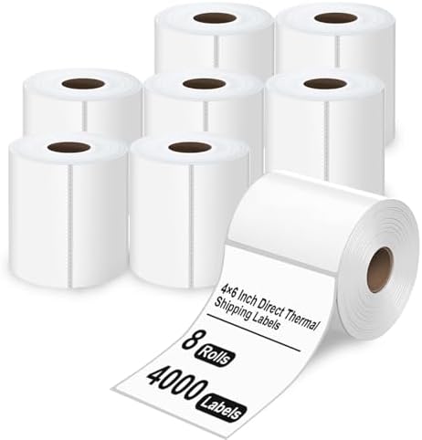 HUOJI 4x6 Direct Thermal Shipping Labels, 8 Rolls 4000 Labels, Compatible with Rollo, Zebra, MUNBYN Printers, Commercial Grade by HUOJI