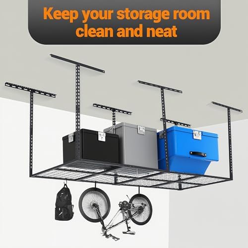 GarveeLife 3x8 ft Heavy Duty Overhead Garage Storage Rack, Adjustable Ceiling Storage Racks with 600 LBS Weight Capacity, Metal Garage Storage Organization Systerm, Black - Image 6