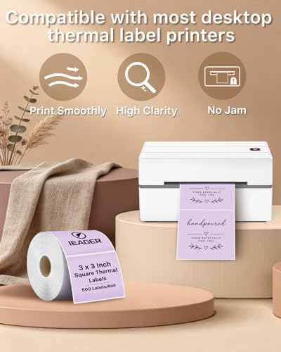 iEager Purple 3" x 3" Square Thermal Label Stickers, 500 Labels/Roll - Image 5