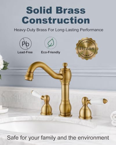 Aolemi Widespread Bathroom Sink Faucet 3 Hole White Lever Antique Brass - Image 5