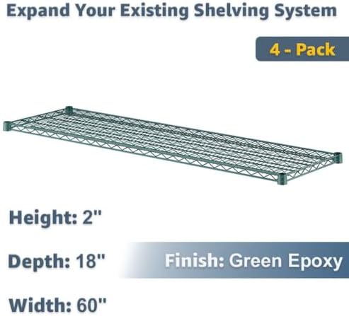 18" x 60" Commercial Wire Shelving Add-On Shelf 4 Pack, NSF Green, Heavy Duty Storage Use - Image 2
