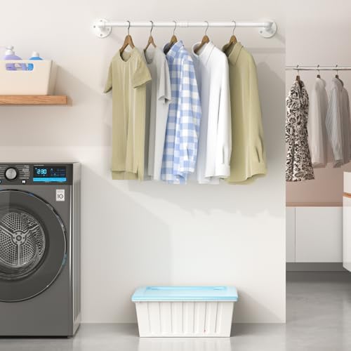 ERYTLLY Industrial Pipe Wall Mounted Clothes Rack,38 Inches Heavy Duty Detachable Garment Rack,Multi-purpose Hanging Rod for Closet,Set of 2,White - Image 6