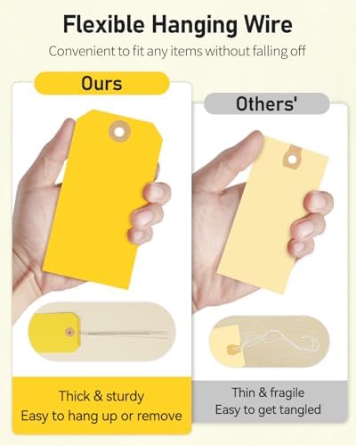 Uniclife 100 Pcs Yellow Blank Shipping Tags with Wire Attached 4.7 Inch Paper Tags Hang Tag with Reinforced Eyelet Large Marking Label Writable Price Inventory Label Tag, 4.7" x 2 3/8" - Image 4