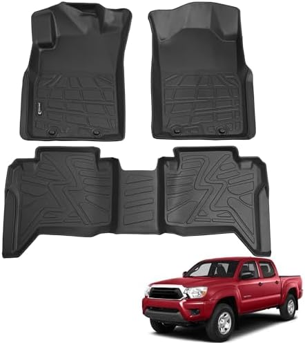 Floor Mats for Toyota Tacoma 2005-2015 Double Cab (Only Fit Automatic), Custom Fit All-Weather TPE Floor Liners, Front & 2nd Row Mat for Tacoma Car Accessories by Partzer