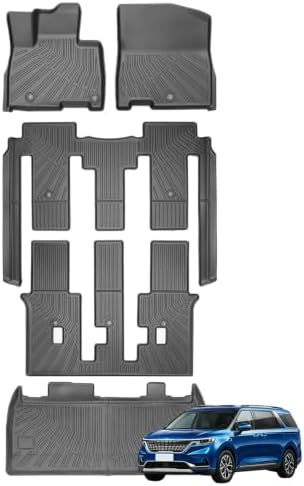 Joruoo-Floor Mats & Cargo Liner for 2022-2026 Kia Carnival (Only Gas, MPV 8 Seats), All-Weather Heavy Duty TPE Floor Liners Full Coverage Automotive for Kia Carnival Accessories by JORUOOServeyouwellalltheway