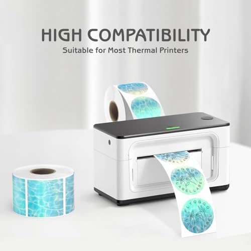 2 Inch 500 Pcs Holographic Thermal Stickers, Rainbow Glitter Finish, Water-Proof & Tear-Resistant Label, for Logo Design, Price/Name Tag, Barcode, DIY Custom, Aurora Ocean Blue, 500 Labels/Roll - Image 2