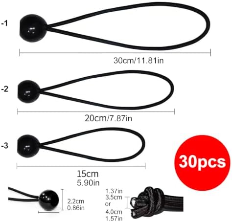 Ball Bungee Cords for Tent Setup, Canopy Tie-Down, 3mm Elastic Loop Fasteners, 30 Pack Outdoor Gear Securing Set Canopy Bungee Ties Tarp Lash Cords Camping Tie Points Trunk Fastener Toggle Shock Cord - Image 3