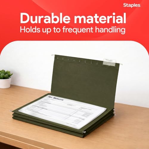 Staples Hanging File Folders, Legal Size, 1/5-Cut Tabs, Green, 50/Pack - Image 6