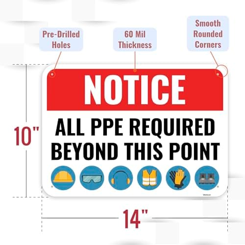 1PC PPE Safety Sign, 14 x 10 Inches - Aluminum - Construction Area Signs For Workplace Site - Personal Protective Equipment - Image 2