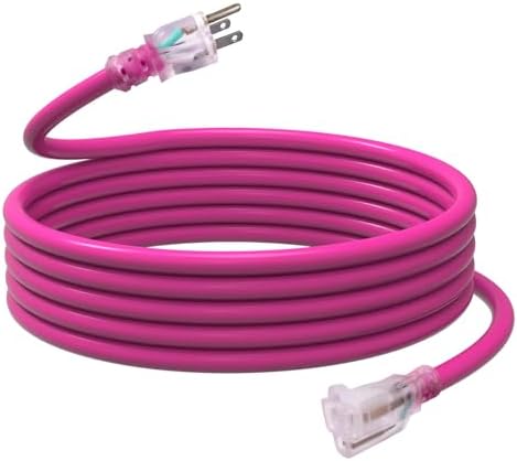 EP 15 Ft 12/3 SJTW Lighted Outdoor Extension Cord, Pink by ENERGYPRO