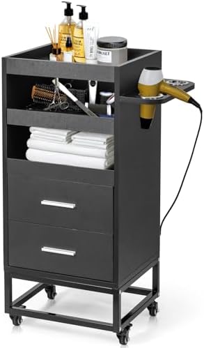 Winado Beauty Salon Trolley Cart with 2 Drawers, 3 Tool Holders, Black by Winado