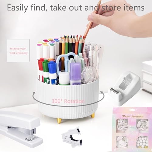 Office Supplies,School Supplies,White Desk Accessories,Desk Organizer,Scissors,Stapler,Tape Dispenser,Binder Clips,Staples,Staple Remover,Sticky Notes,Clear Tape,Pen,Ruler,Best Gift,11pcs - Image 4