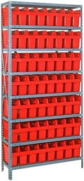 Quantum Storage Systems 1275-SB801RD Solid Heavy Duty 8 Shelves 56 STORE-MAX Red Bins 75" H x 36" W x 12" D by QuantumStorageSystems