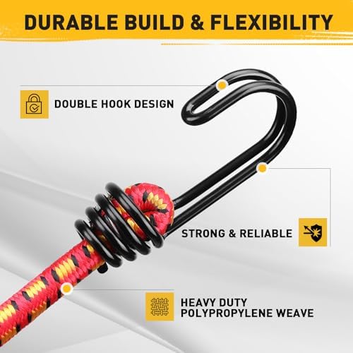 30-Piece 12" 18" 24" Elastic Bungee Cords with Hooks: Bungee Cords Heavy Duty Outdoor, Bungie Cord Bundle Assortment with Metal Hook, Bungee Straps for Kayaking, Camping, Garage Storage - Image 5