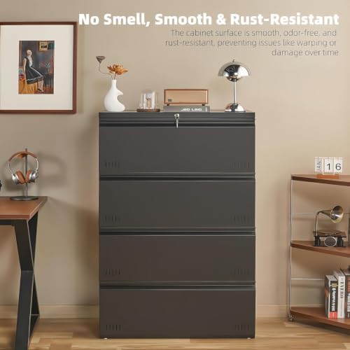 Guizeeopo Metal File Cabinet with Lock, 4 Drawer Lateral File Cabinets for Home Office, Heavy Duty Office Storage Cabinet for A4/Letter/Legal Size, Assembly Required(Black) - Image 6
