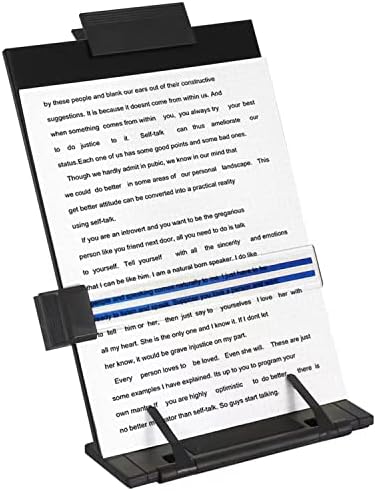 Desktop Document Holder Stand with 7 Adjustable Positions, Black Metal File Organizer Management Copyholder for Typing Speech Reading A4 Letter Music Book Tablet Office, with Paper Clip and Line Guide by OSPNIEEK