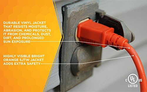 Southwire Extension Cord - Standard SJTW Design for Outdoor Use - Waterproof Vinyl Jacket - Bright Orange for Visibility - Durable Molded Plug - 16/3 Gauge - 25-Foot Outdoor Cord (Pack of 12) - Image 4
