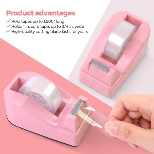 SKYDUE Pink Office Supplies Set, Pencil Holder for Desk,Gel Pen, Stapler, Tape Dispenser, Scissors,Clips and 1000pcs Staples, Office Decor for Women, Pink Desk Accessories - Image 5
