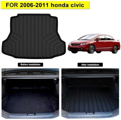Cargo Mat for Honda Civic 2006 2007 2008 2009 2010 2011, All Weather TPE Custom Fit Easy Clean Car Trunk Mat for Honda Civic 2006-2011 Cargo Liner, Civic Cargo Accessories-Blac - Image 2