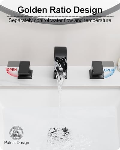 Waterfall Faucet for Bathroom Sink 3 Hole, Black 8 Inch 2 Handles - Image 3