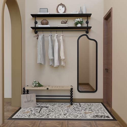 Black Clothes Rack 60in, 2-Tier Wall Mounted Garment Rack with Real Wood Shelf, Heavy Duty Hanging Clothes Rack, Multi-Purpose Hanging Rod, Space-Saving Closet Storage - Image 7