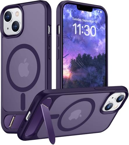 Temdan Magnetic Compatible with iPhone 14 Case/iPhone 13 Case,[Built-in Invisible Kickstand][Compatible with MagSafe][Military Grade Shockproof] Slim Translucent Matte Phone Case for iPhone 14/13 6.1" by Temdan