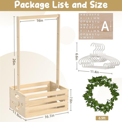 Large Baby Shower Gifts Basket Wooden Crate, Personalized Wooden Letters Hangers New Born Baby Girl Boy Pregnancy Gifts for New Mom Parents Vine Decorations Cute Closet with Adjustable Handle - Image 3