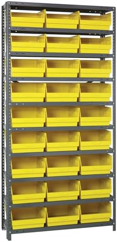 Quantum Storage Systems 1275-209YL Store More Steel Shelving Unit with 6' Shelf Bins, 12' D x 36' W x 75' H, Yellow by QuantumStorageSystems