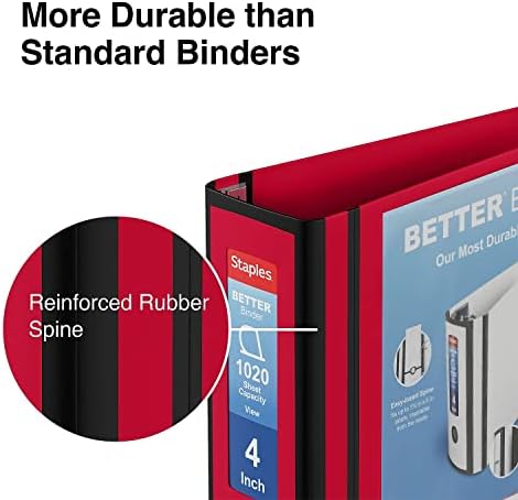 Staples Better Binder, 4 Inch D-Ring, Red, Reinforced Spine - Image 5