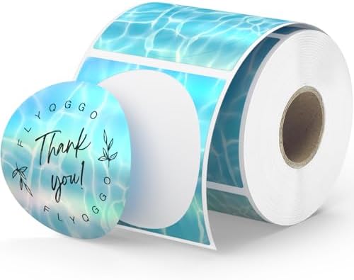 2 Inch 500 Pcs Holographic Thermal Stickers, Rainbow Glitter Finish, Water-Proof & Tear-Resistant Label, for Logo Design, Price/Name Tag, Barcode, DIY Custom, Aurora Ocean Blue, 500 Labels/Roll by FLYQGGO