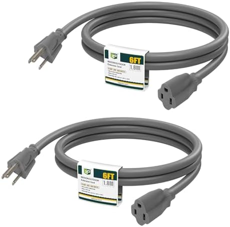 EP 6 FT Outdoor Extension Cord, 16/3 SJTW Heavy Duty Grey 2PK, ETL Listed by ENERGYPRO