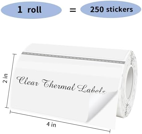 2" x 4" Transparent Thermal Label Stickers,Waterproof Thermal Printer Sticker Labels for Gift Wrapping, Self-Adhesive Name Price Tag DIY Custom Logo Design (250 pcs,Clear) - Image 3