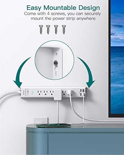 Power Strip Surge Protector with USB C - Flat Plug Extension Cord - Image 5