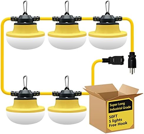 New Upgrade 50FT Construction String Lights LED Industrial Grade 3Prong by MuasdaeOutdoorStringlights