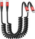 USB C to USB C Cable 6ft, 2Pack Coiled USBC Charger Cable for CarPlay by KIYODA