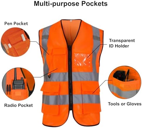 Reflective Safety Vest for Men Women 6 Pockets High Visibility Construction - Image 3