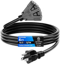 6 FT 3 Outlet Outdoor Extension Cord Waterproof, 16/3 SJTW Black Extension Cord with Multiple Outlets, Heavy Duty 16 Gauge 3-Prong Grounded Power Cable for Garden and Home Use, ETL Listed by ISLEWIRE