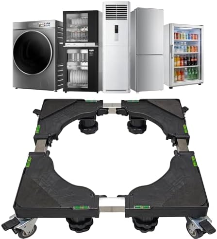 Adjustable Mobile Base (4 Locking Wheels + 4 Support Feet) - Heavy Duty 660lbs Load Stand for Washer, Dryer, Refrigerator, Furniture | 24-31" Telescopic Dolly Cart with Anti-Slip Pads (Black) by Unknown