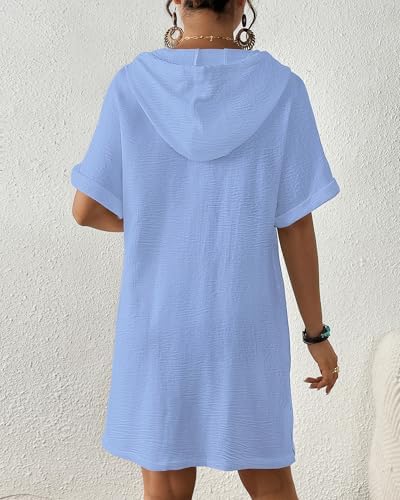 Bsubseach Womens Swimsuit Cover Up Shirt Hooded Beach Dress with Pockets - Image 4
