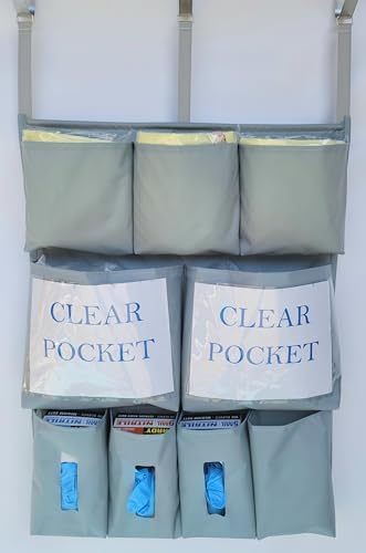 It's Sew EZ Personal Protection Equipment (PPE) Isolation Door Caddy - 9 Pockets - NFPA-701 Fire Retardant Nylon Oxford with Three Stainless Steel Hooks included (Silver, Large 9 pockets) by Unknown
