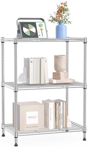 IZEUK 3 Tier Shelf, Heavy Duty Steel Wire Shelving Unit for Home, Kitchen, Laundry Room Organization, Office Storage Rack (17.7" W x 11.8" D x 26.3" H, 450LBS, Chrome) by IZEUK