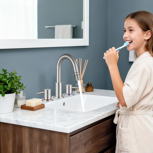 Bathroom Sink Faucet 3 Hole with Pull Down Sprayer, Brushed Nickel - Image 6