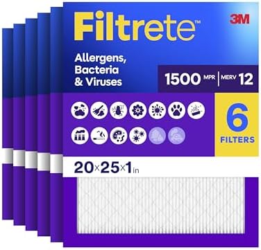 Filtrete 20x25x1 Air Filter, MERV 12, MPR 1500, 6 HVAC Filters by Filtrete