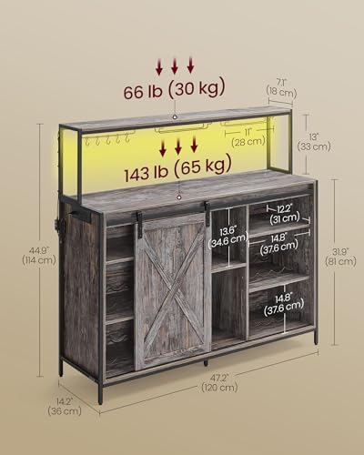 VASAGLE Coffee Bar, Buffet Cabinet with LED Light and Power Outlet - Image 2